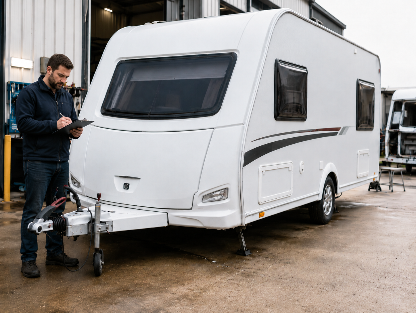 Caravan after insurance repair at Wyong workshop on the Central Coast