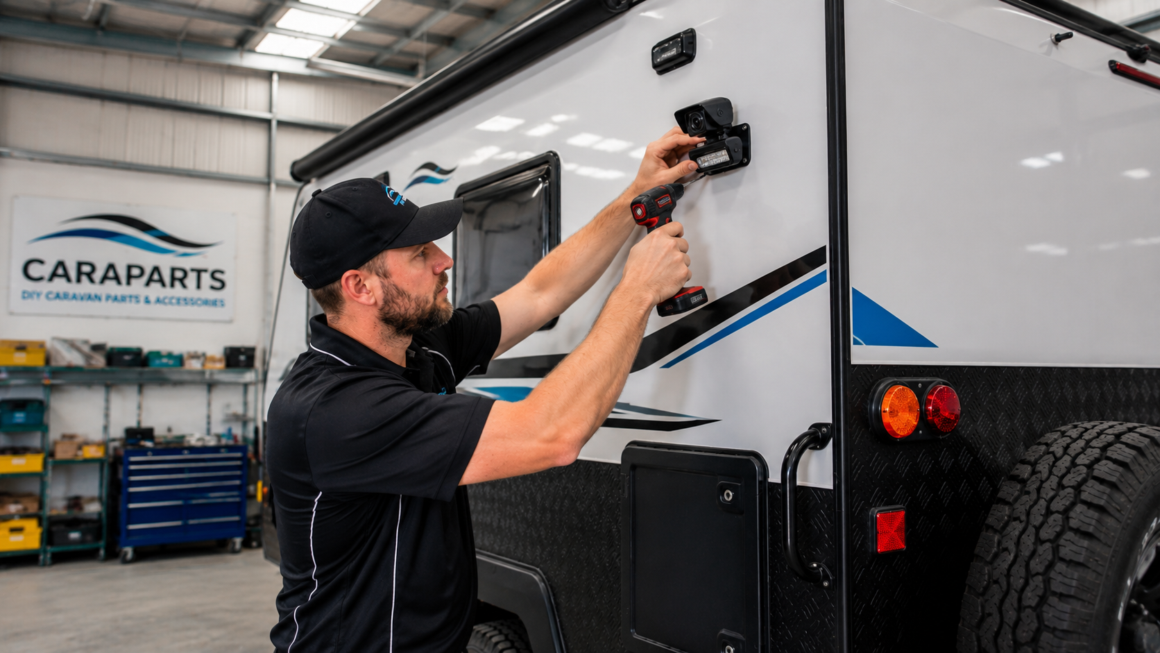 Completed caravan accessory fitting at Wyong workshop